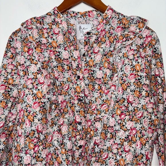 The Shirt By Rochelle Behrens Women's Ruffle Floral Long Sleeve Button Up Shirt - Picture 10 of 13